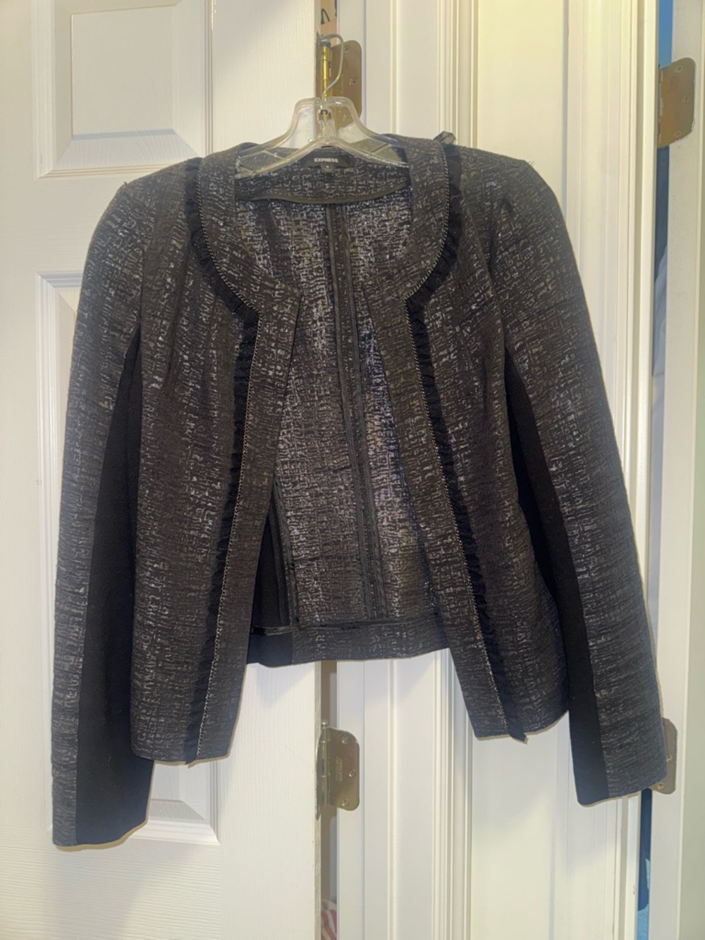 Express Women's Black & Charcoal Textured Open-Front Blazer
